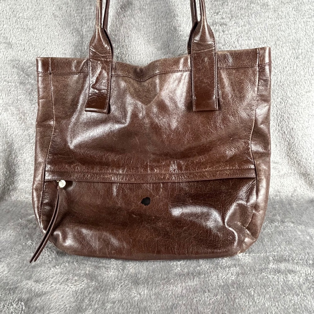 HOBO Brown Leather Tote Bag Front Zip Pocket Distressed Shoulder Bag